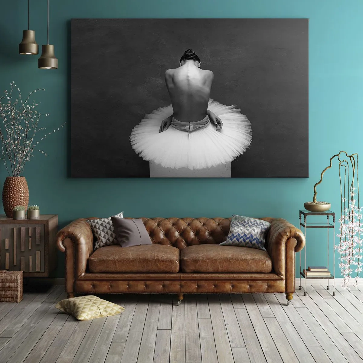 Quadro su tela - Stampe su Tela - Una ballerina in una posa classica su uno sfondo scuro. - 70x50cm - Fiorisce adesso - Decorazione murale moderna per soggiorno e camera da letto ARTTOR