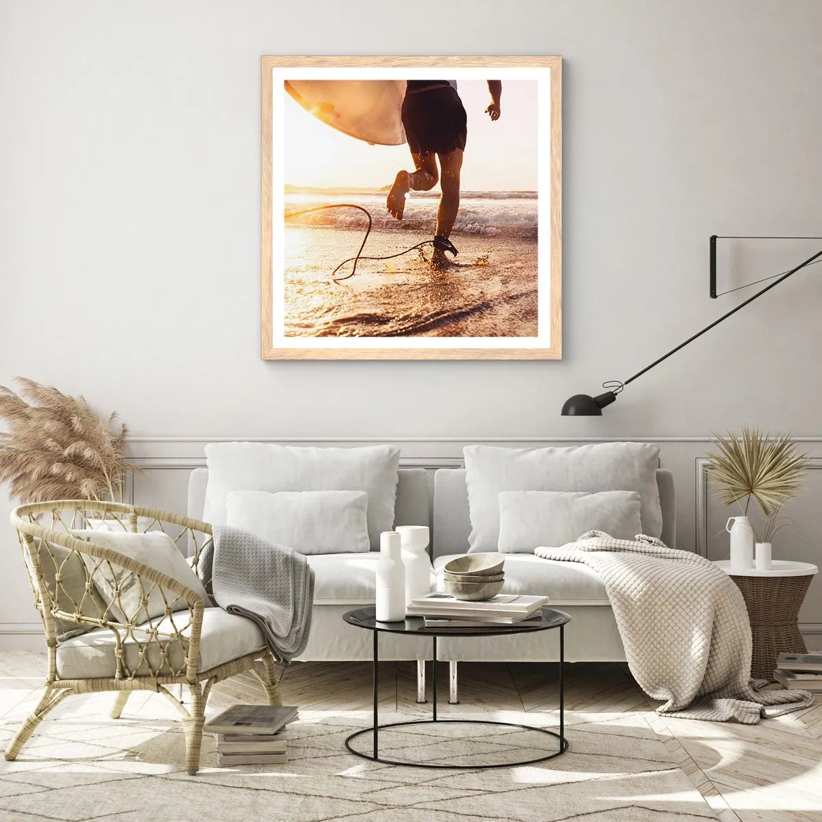 Poster in cornice rovere chiaro - L'incontro delle onde - 30x30 cm