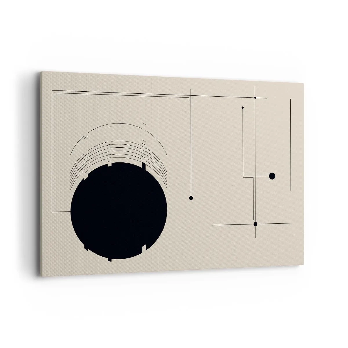 Quadro su tela - Stampe su Tela - Linee geometriche nere e un cerchio su uno sfondo beige - 100x70cm - Composizione elastica e dinamica - Decorazione murale moderna per soggiorno e camera da letto ARTTOR