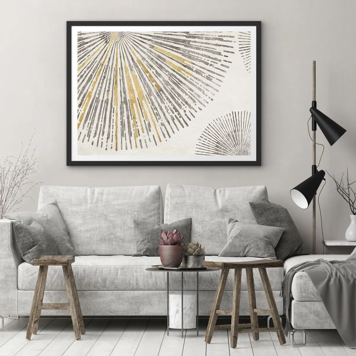 Poster in cornice nera - Motivo astratto a forma di raggio - 70x50cm - La bellezza dei raggi - Decorazione murale moderna per soggiorno e camera da letto ARTTOR