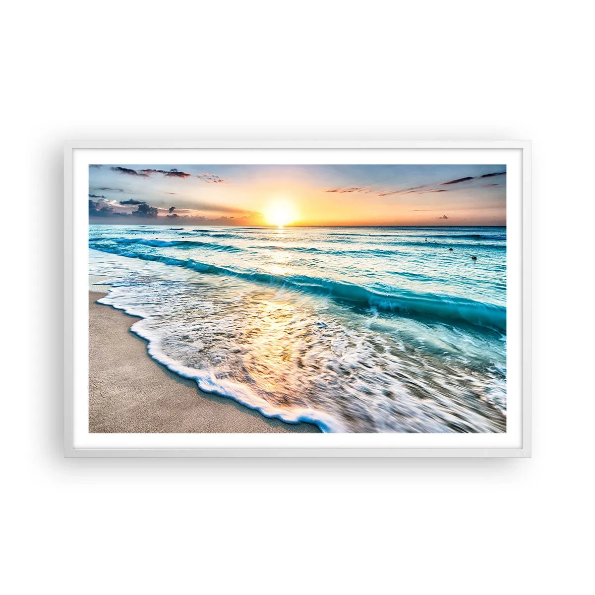 Poster in cornice bianca - Tramonto sul mare - 91x61 cm