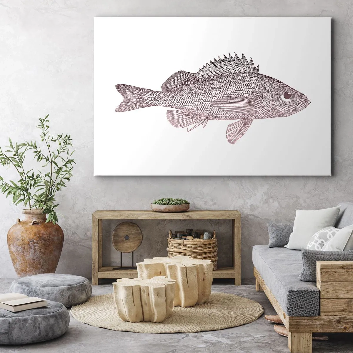 Quadro su tela - Stampe su Tela - Illustrazione dettagliata di un pesce su sfondo bianco - 120x80cm - Il pesce dagli occhi enormi - Decorazione murale moderna per soggiorno e camera da letto ARTTOR