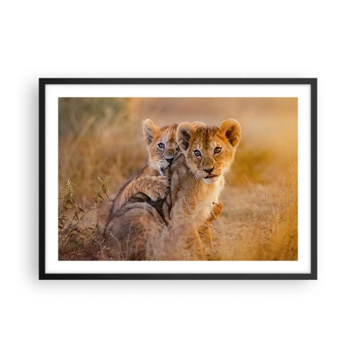 Poster in cornice nera - Adorabili cuccioli di leone nel loro ambiente naturale - 70x50cm - Non disturbare! Giochiamo - Decorazione murale moderna per soggiorno e camera da letto ARTTOR