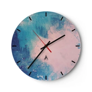 Orologio da parete - Orologio in Vetro - Composizione astratta nei toni del blu e del rosa - 30x30cm - Abbracci nel blu - Decorazione murale moderna per soggiorno, cucina e camera da letto ARTTOR