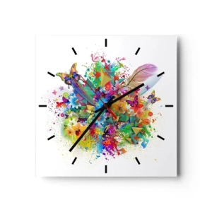Orologio da parete - Orologio in Vetro - Motivo colorato con fiori e farfalle - 30x30cm - Un mazzo di gioia - Decorazione murale moderna per soggiorno e camera da letto ARTTOR