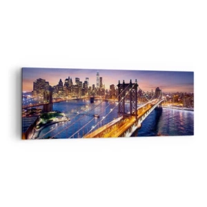 Quadro su tela - Stampe su Tela - Il ponte e il panorama della città al tramonto - 140x50cm - Il ponte luminoso fino al cuore della città - Decorazione murale moderna per soggiorno e camera da letto ARTTOR