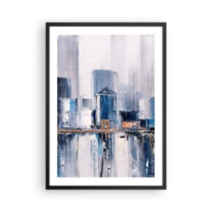 Poster in cornice nera - Panorama urbano astratto nei toni del blu e del bianco - 50x70cm - Impressione di New York - Decorazione murale moderna per soggiorno e camera da letto ARTTOR