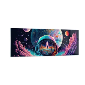 Quadro su vetro - Astronauta nello spazio con un paesaggio planetario colorato - 140x50cm - I filosofi non l'avevano pensato - Decorazione murale moderna per soggiorno e camera da letto ARTTOR