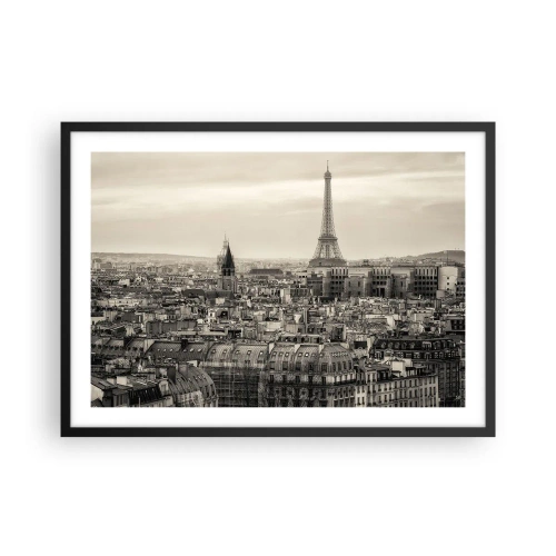 Poster in cornice nera - Panorama di Parigi con la Torre Eiffel in tonalità seppia - 70x50cm - Sui tetti di Parigi - Decorazione murale moderna per soggiorno e camera da letto ARTTOR