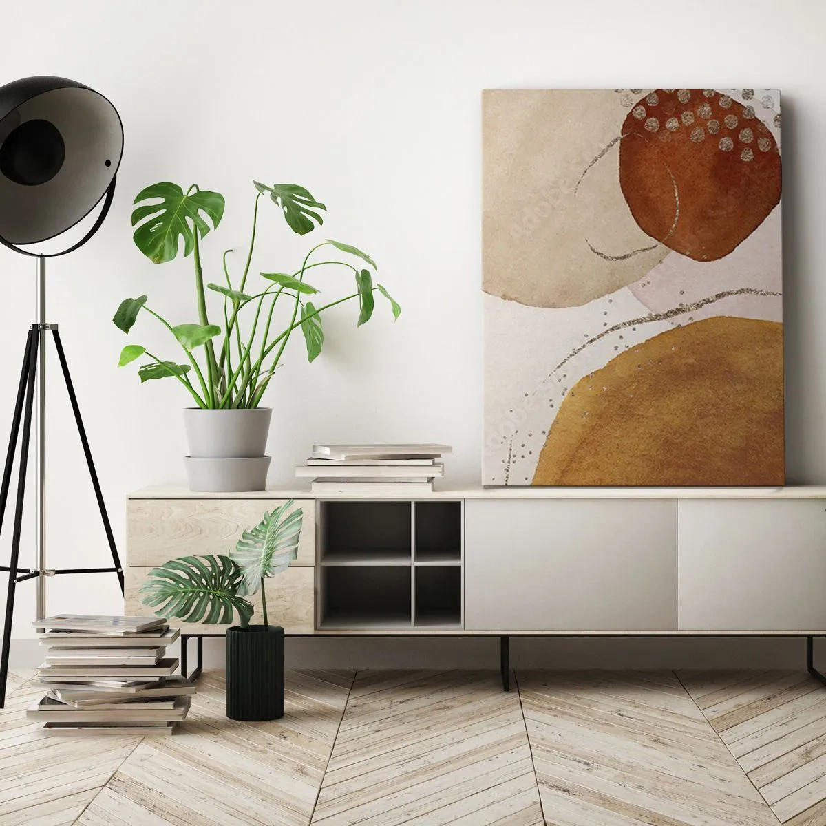 Quadro su tela - Stampe su Tela - Forme astratte in calde tonalità di marrone e oro - 50x70cm - Rotondità e movimento - Decorazione murale moderna per soggiorno e camera da letto ARTTOR