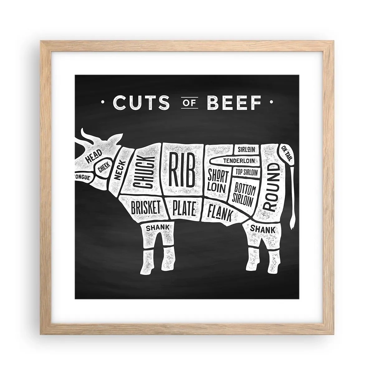 Poster in cornice rovere chiaro - Il sillabario del macellaio - 40x40 cm