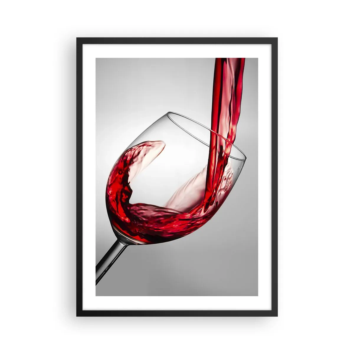 Poster in cornice nera - Vino rosso versato in un bicchiere - 50x70cm - Colore - movimento - suono - Decorazione murale moderna per soggiorno e camera da letto ARTTOR