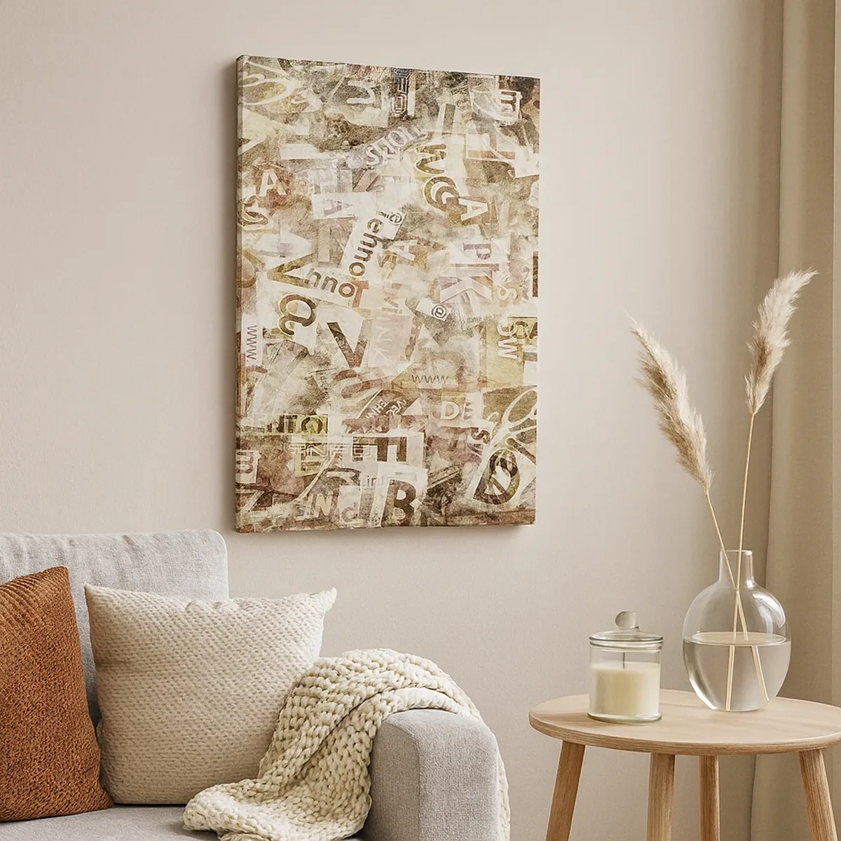 Quadro su tela - Stampe su Tela - Composizione astratta con lettere e frammenti di testo - 50x70cm - Unificando le chiacchiere - Decorazione murale moderna per soggiorno e camera da letto ARTTOR