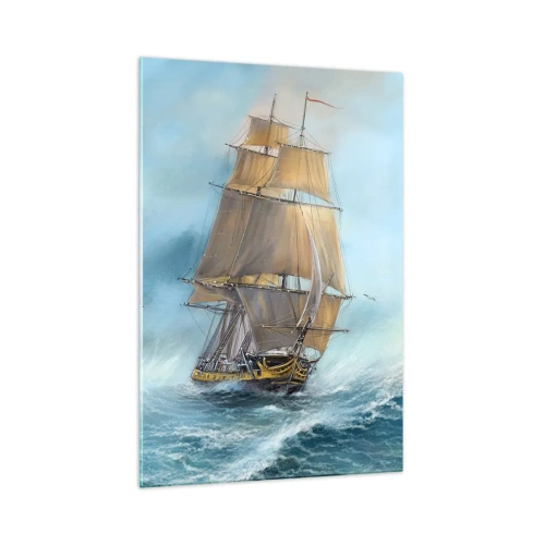 Quadro su vetro - Una nave a vela in un mare in tempesta - 70x100cm - Frangendo i flutti - Decorazione murale moderna per soggiorno e camera da letto ARTTOR