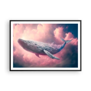 Poster in cornice nera - Una balena che galleggia tra le nuvole al tramonto - 100x70cm - Strofinati gli occhi - Decorazione murale moderna per soggiorno e camera da letto ARTTOR