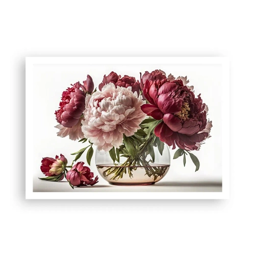 Poster - Un bouquet di peonie nei toni del rosa e del rosso - 100x70cm - Bellezza in piena fioritura - Decorazione murale moderna per soggiorno e camera da letto ARTTOR