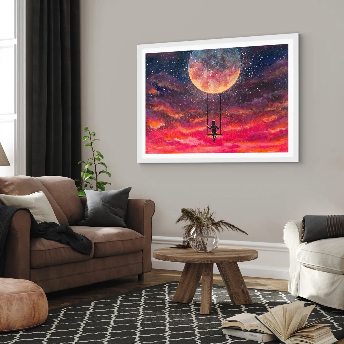 Poster in cornice bianca - Con la testa tra le nuvole - 100x70 cm