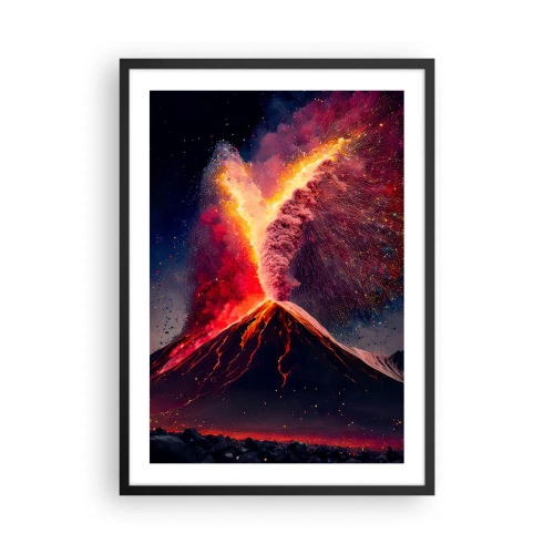 Poster in cornice nera - Un vulcano in eruzione in un paesaggio notturno - 50x70cm - Bellezza e minaccia - Decorazione murale moderna per soggiorno e camera da letto ARTTOR