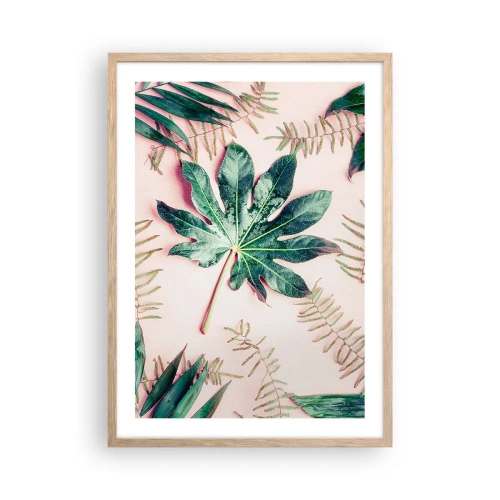 Poster in cornice rovere chiaro - Studio di verde su sfondo rosa - 50x70 cm