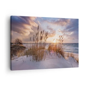 Quadro su tela - Stampe su Tela - Dune con erba sullo sfondo del sole al tramonto - 70x50cm - L'addio al sole e al vento - Decorazione murale moderna per soggiorno e camera da letto ARTTOR