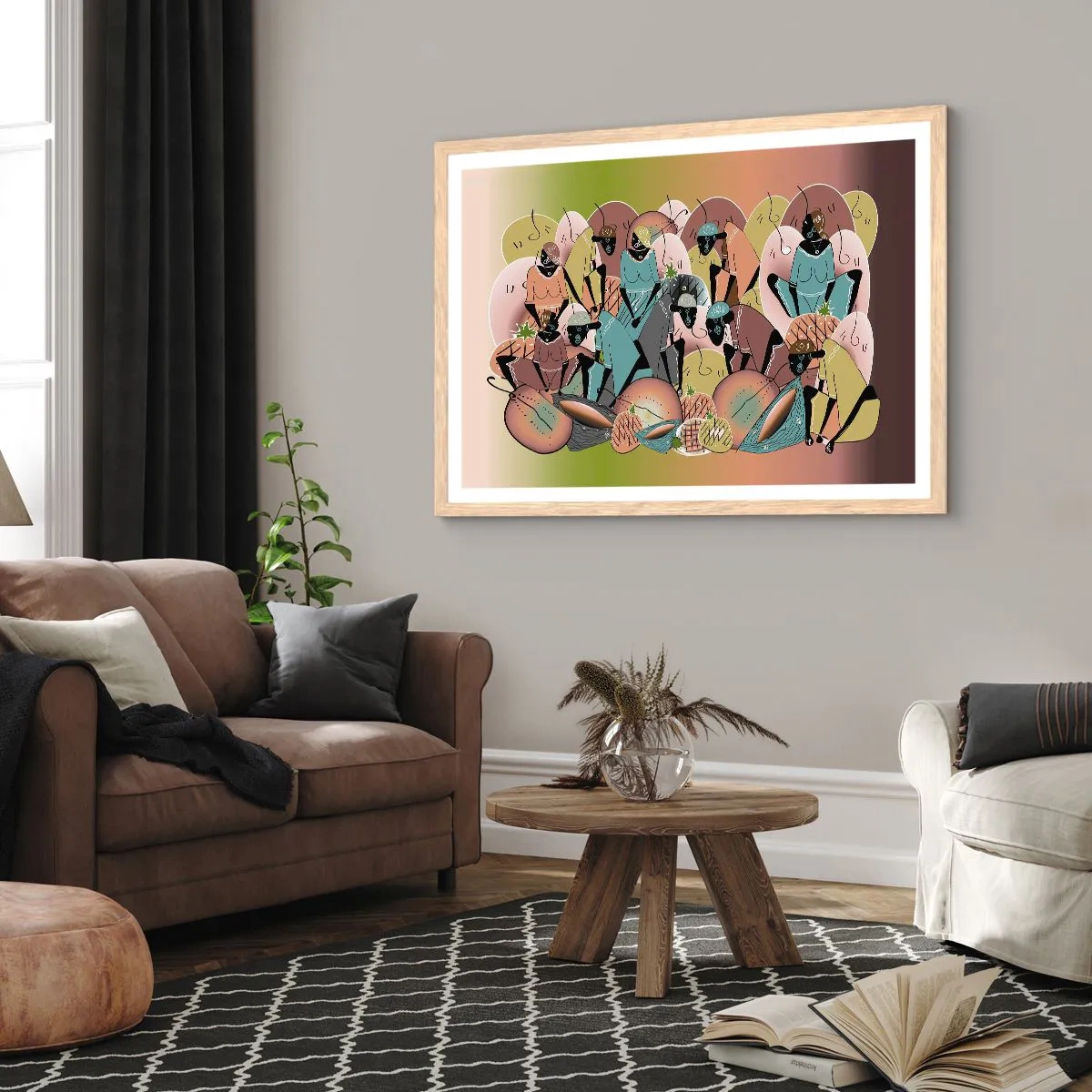 Poster in cornice rovere chiaro - Arriva la grande festa - 40x30 cm