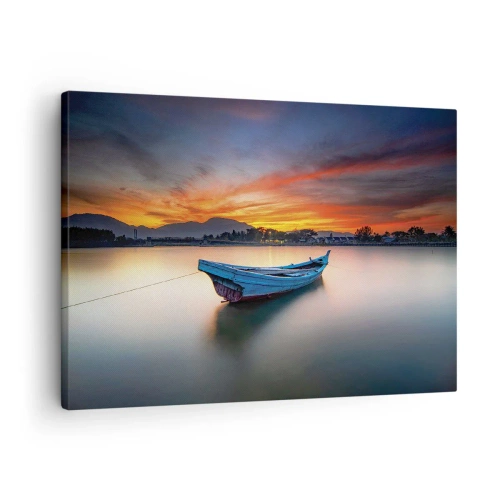 Quadro su tela - Stampe su Tela - Una barca sull'acqua durante un pittoresco tramonto - 70x50cm - Viene una notte buona - Decorazione murale moderna per soggiorno e camera da letto ARTTOR