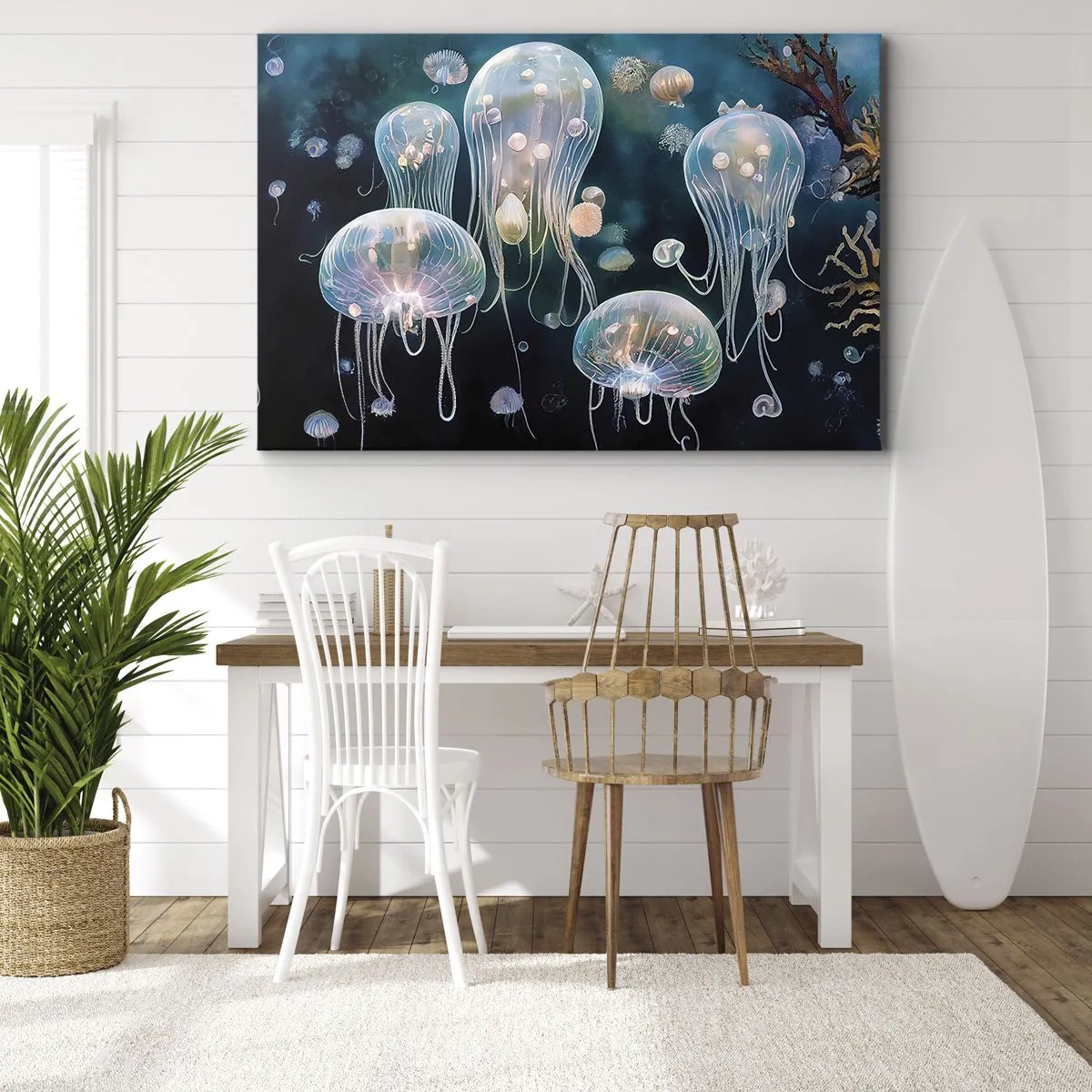 Quadro su tela - Stampe su Tela - Delicate meduse nel mondo sottomarino - 70x50cm - Danza sottomarina - Decorazione murale moderna per soggiorno e camera da letto ARTTOR