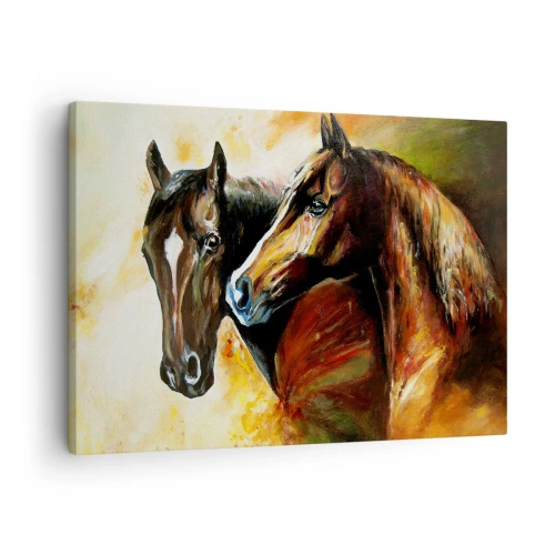 Quadro su tela - Stampe su Tela - Una coppia di cavalli in una composizione pittorica - 70x50cm - Due volte più grazia - Decorazione murale moderna per soggiorno e camera da letto ARTTOR