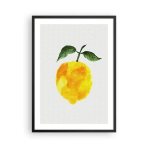 Poster in cornice nera - Illustrazione ad acquerello di un limone con foglie su uno sfondo chiaro - 50x70cm - Scoprire il sapore del sole - Decorazione murale moderna per soggiorno e camera da letto ARTTOR