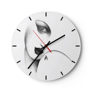 Orologio da parete - Orologio in Vetro - Un ritratto minimalista di una donna nei toni del grigio. - 30x30cm - Nello stile di Lempicka - Decorazione murale moderna per soggiorno, cucina e camera da letto ARTTOR