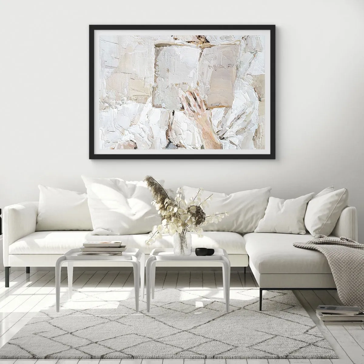 Poster in cornice nera - Dipinto impressionista raffigurante una mano che tiene un libro aperto. - 70x50cm - In un altro mondo - Decorazione murale moderna per soggiorno e camera da letto ARTTOR
