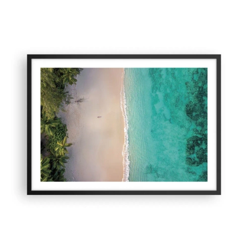 Poster in cornice nera - Vista aerea di una spiaggia tropicale con acqua turchese - 70x50cm - Spiaggia del paradiso - Decorazione murale moderna per soggiorno e camera da letto ARTTOR
