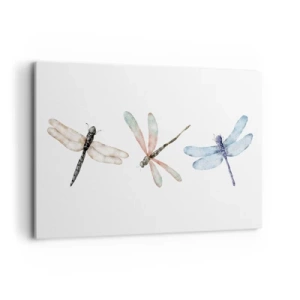 Quadro su tela - Stampe su Tela - Tre libellule dai delicati colori pastello - 120x80cm - Libellule senza peso - Decorazione murale moderna per soggiorno e camera da letto ARTTOR