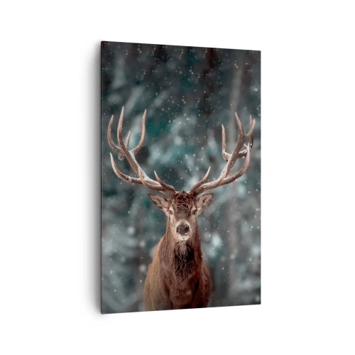 Quadro su tela - Stampe su Tela - Cervi in una foresta invernale con neve che cade - 80x120cm - Il re del bosco incoronato - Decorazione murale moderna per soggiorno e camera da letto ARTTOR