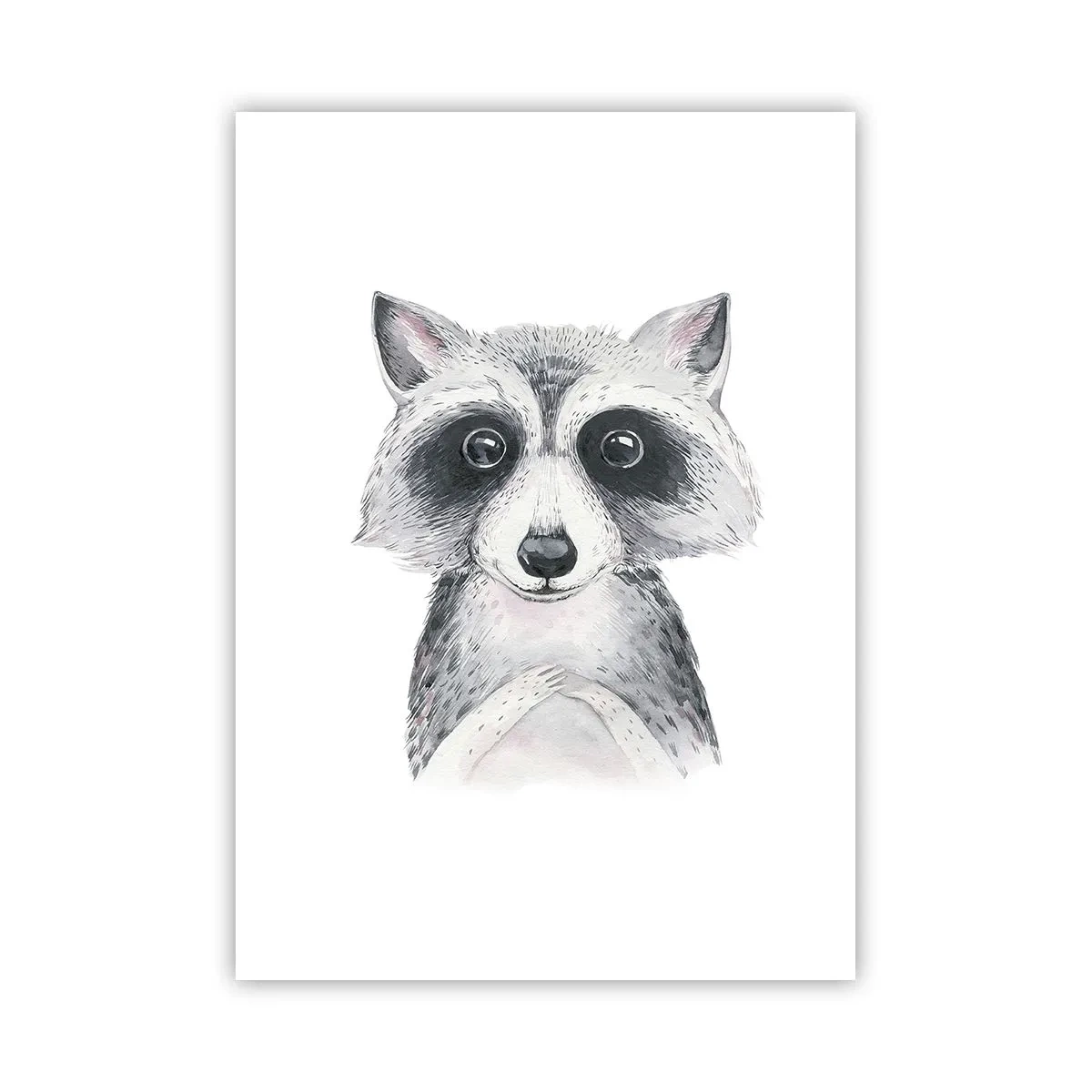 Poster - Un simpatico procione raffigurato su uno sfondo bianco - 50x70cm - Un attimo di commozione - Decorazione murale moderna per soggiorno e camera da letto ARTTOR