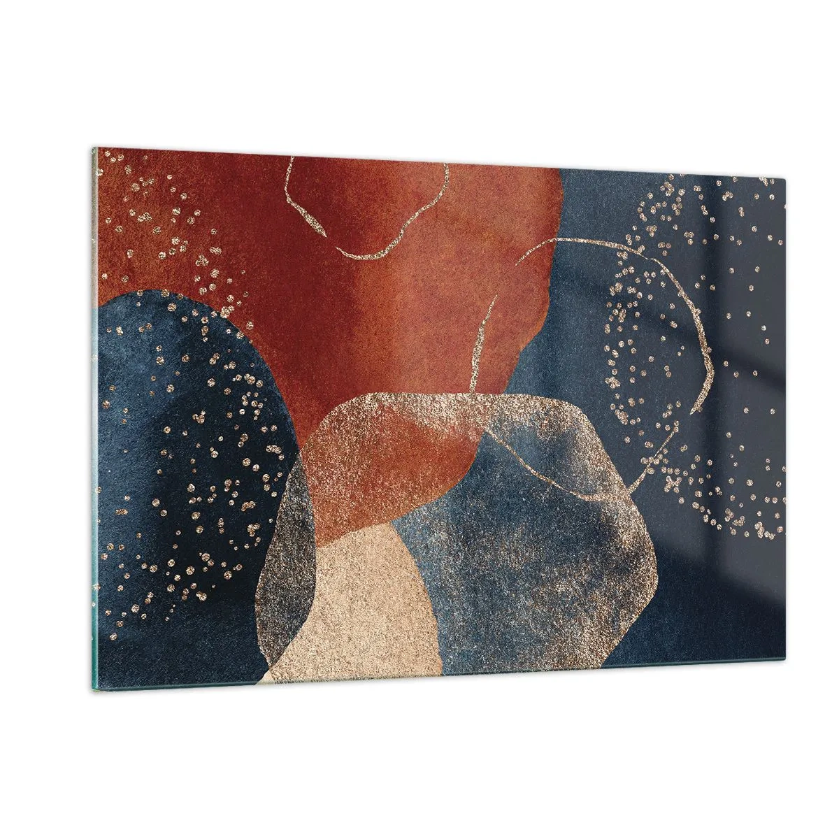 Quadro su vetro - Forme astratte nei toni del blu navy e del rame - 120x80cm - La leggerezza dell'essere - Decorazione murale moderna per soggiorno e camera da letto ARTTOR