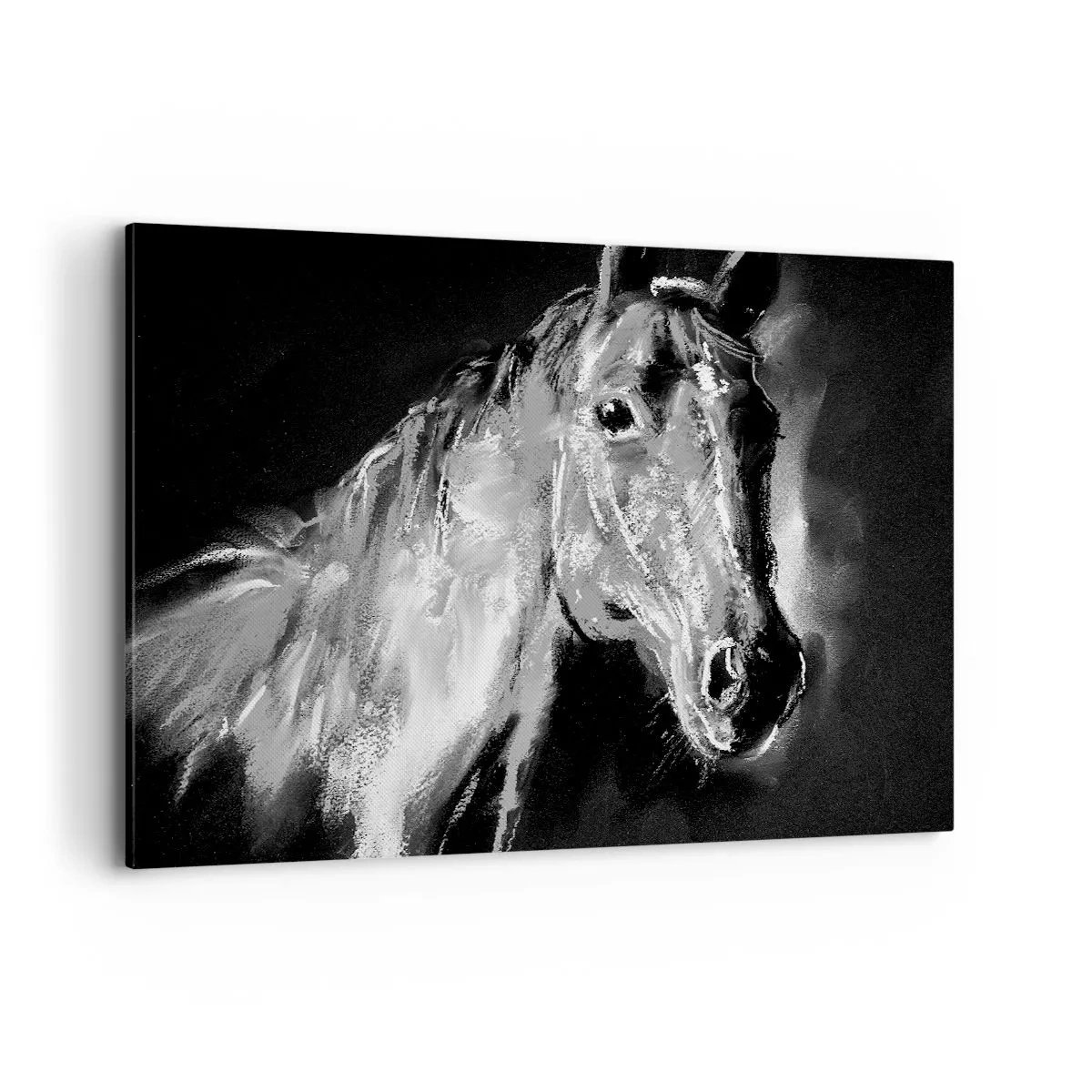Quadro su tela - Stampe su Tela - Ritratto di un cavallo in uno stile dinamico in bianco e nero - 120x80cm - Splendore di un'anima nobile - Decorazione murale moderna per soggiorno e camera da letto ARTTOR