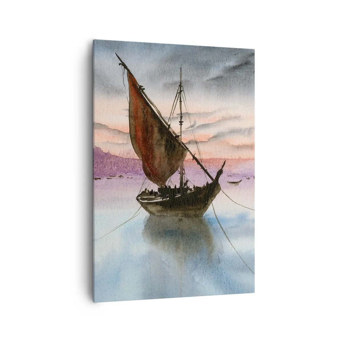 Quadro su tela - Stampe su Tela - Due velieri ormeggiati in acque calme al tramonto - 70x100cm - La sera nel porto - Decorazione murale moderna per soggiorno e camera da letto ARTTOR