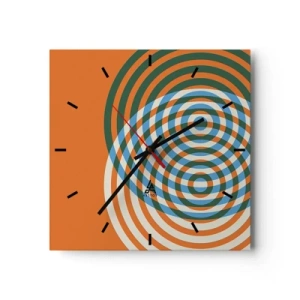 Orologio da parete - Orologio in Vetro - Cerchi concentrici su sfondo arancione - 30x30cm - Composizione astratta a cerchi - Decorazione murale moderna per soggiorno e camera da letto ARTTOR