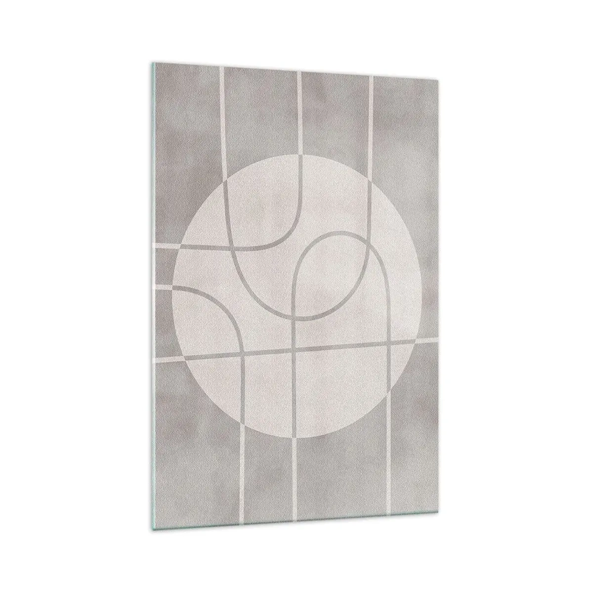 Quadro su vetro - Motivo geometrico nei toni del grigio e del bianco - 70x100cm - Tondo e dritto - Decorazione murale moderna per soggiorno e camera da letto ARTTOR