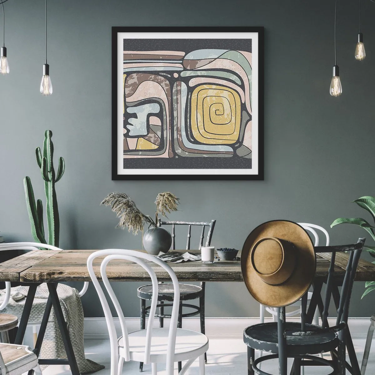 Poster in cornice nera - Astrazione in spirito precolombiano - 30x30 cm