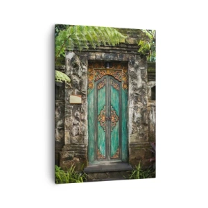 Quadro su tela - Stampe su Tela - Porte decorative circondate da vegetazione tropicale - 50x70cm - Le porte verso un mondo esotico - Decorazione murale moderna per soggiorno e camera da letto ARTTOR