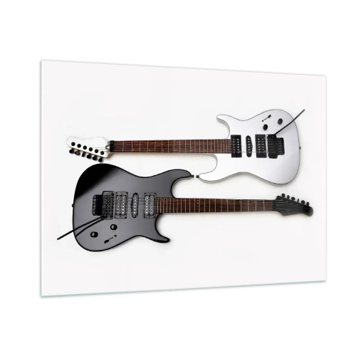 Quadro su vetro - Chitarre elettriche in bianco e nero su sfondo bianco - 100x70cm - Armonia delle forme - Decorazione murale moderna per soggiorno e camera da letto ARTTOR