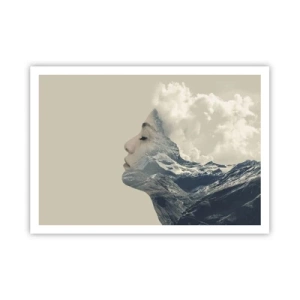 Poster - Silhouette di una donna con un paesaggio montano sullo sfondo - 100x70cm - La bellezza degli elementi - Decorazione murale moderna per soggiorno e camera da letto ARTTOR