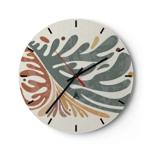 Orologio da parete - Orologio in Vetro - Forme organiche nei toni del verde e della ruggine - 30x30cm - Foglia multicolore - Decorazione murale moderna per soggiorno, cucina e camera da letto ARTTOR