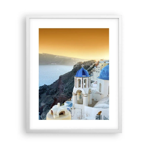 Poster in cornice bianca - Santorini: aggrappate alle rocce - 40x50 cm