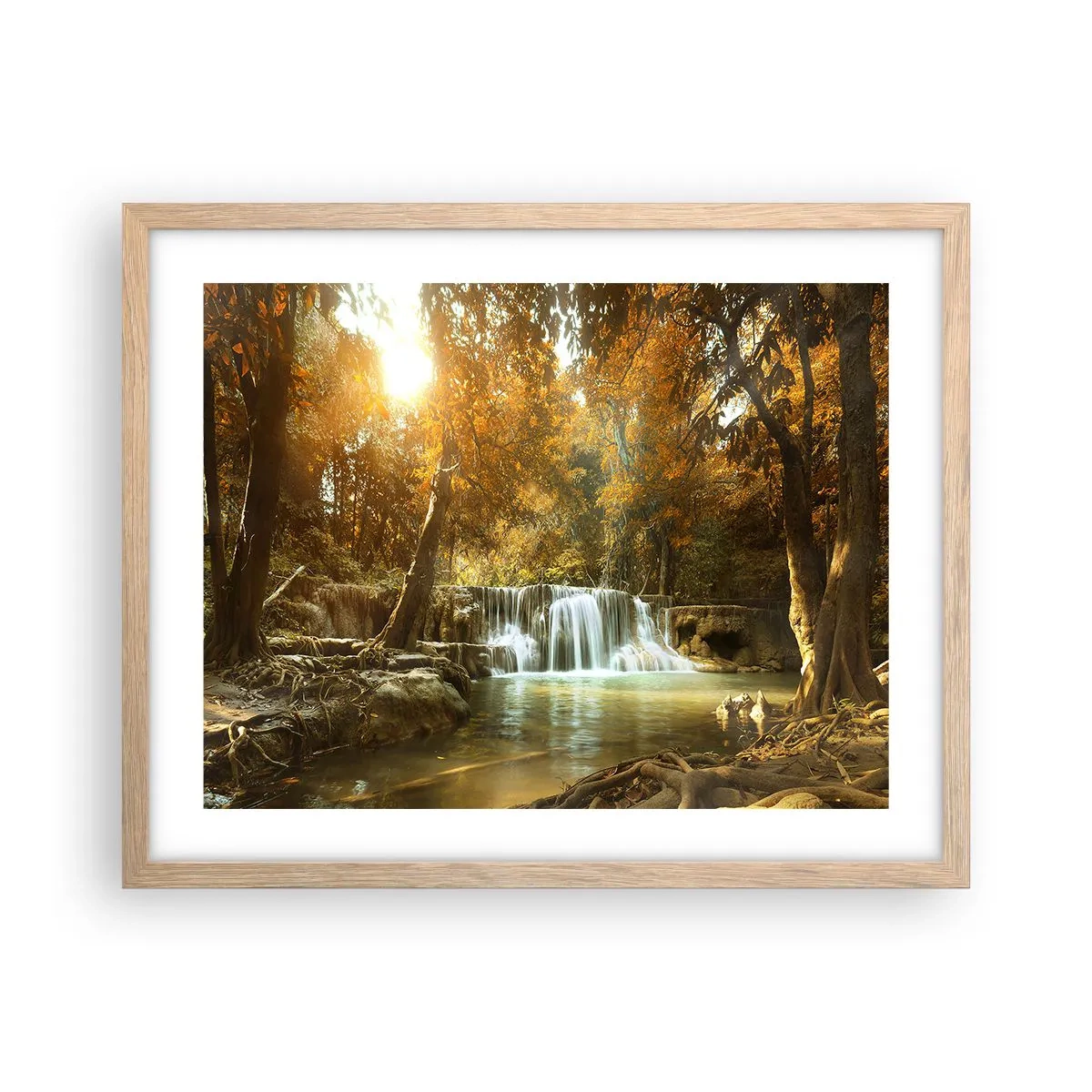 Poster in cornice rovere chiaro - Cascata nel parco - 50x40 cm
