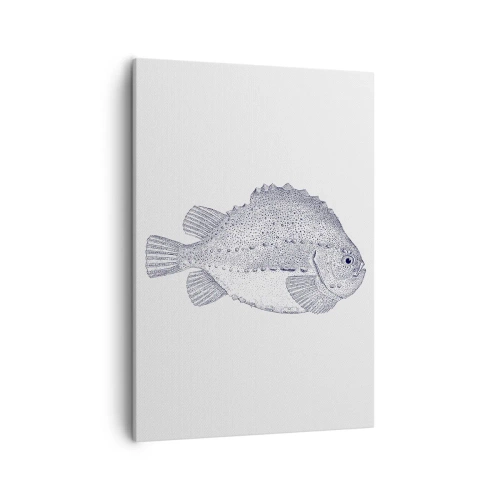 Quadro su tela - Stampe su Tela - Disegno in bianco e nero di un pesce su sfondo bianco in stile minimalista - 50x70cm - Nell'album del naturalista - Decorazione murale moderna per soggiorno e camera da letto ARTTOR