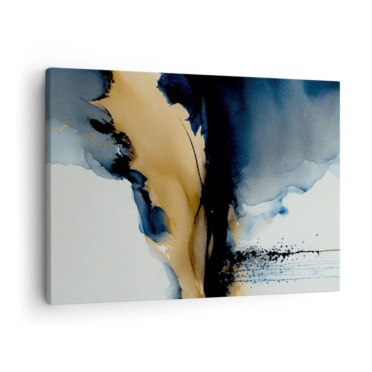 Quadro su tela - Stampe su Tela - Una composizione astratta nei toni del blu navy e dell'oro - 70x50cm - Dietro la cortina - Decorazione murale moderna per soggiorno e camera da letto ARTTOR