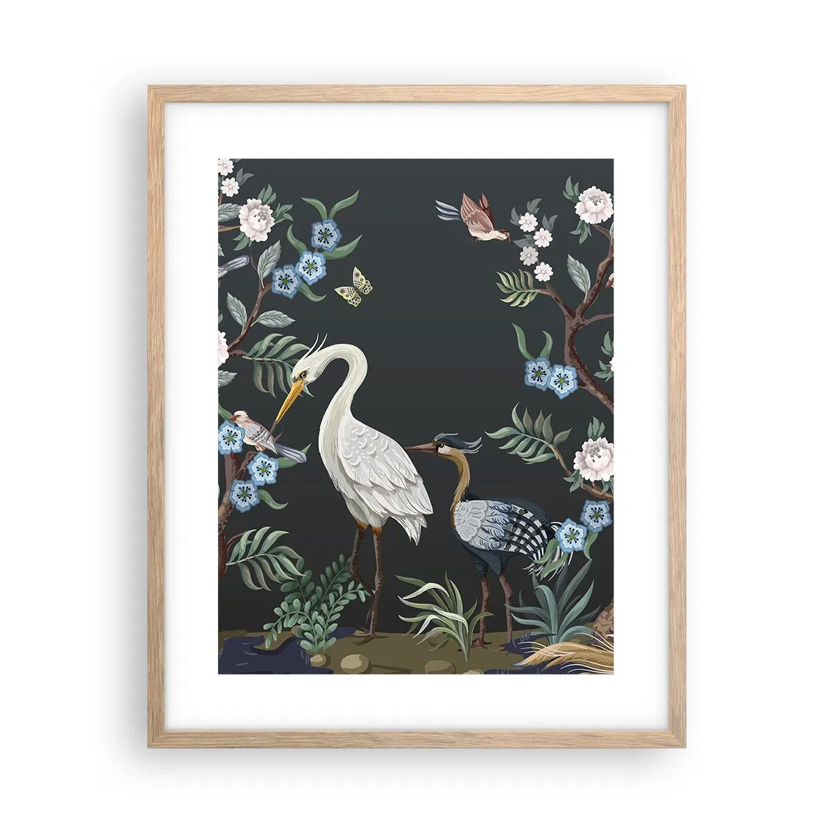 Poster in cornice rovere chiaro - La parata degli uccelli - 40x50 cm